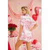 HOTOUCH Womens Satin Pajamas Set Button Down 2 Piece Silk Pjs Shorts Set Ruffle Lingerie Notch Collar Sleepwear(Lettter-love)