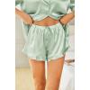 HOTOUCH Womens Satin Pajamas Set Button Down 2 Piece Silk Pjs Shorts Set Ruffle Lingerie Notch Collar Sleepwear(Light Green)