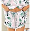 HOTOUCH Womens Satin Pajamas Set Button Down 2 Piece Silk Pjs Shorts Set Ruffle Lingerie Notch Collar Sleepwear(Pink Leaf)