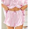HOTOUCH Womens Satin Pajamas Set Button Down 2 Piece Silk Pjs Shorts Set Ruffle Lingerie Notch Collar Sleepwear(Pink Striped)
