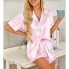 HOTOUCH Womens Satin Pajamas Set Button Down 2 Piece Silk Pjs Shorts Set Ruffle Lingerie Notch Collar Sleepwear(Pink Striped)