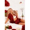 HOTOUCH Womens Satin Pajamas Set Button Down 2 Piece Silk Pjs Shorts Set Ruffle Lingerie Notch Collar Sleepwear(Red)