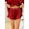 HOTOUCH Womens Satin Pajamas Set Button Down 2 Piece Silk Pjs Shorts Set Ruffle Lingerie Notch Collar Sleepwear(Red)