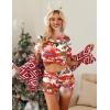 HOTOUCH Womens Satin Pajamas Set Button Down 2 Piece Silk Pjs Shorts Set Ruffle Lingerie Notch Collar Sleepwear(Santa Claus)
