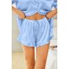 HOTOUCH Womens Satin Pajamas Set Button Down 2 Piece Silk Pjs Shorts Set Ruffle Lingerie Notch Collar Sleepwear(Sky Blue)