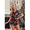 HOTOUCH Womens Satin Pajamas Set Button Down 2 Piece Silk Pjs Shorts Set Ruffle Lingerie Notch Collar Sleepwear(Snowman)
