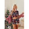 HOTOUCH Womens Satin Pajamas Set Button Down 2 Piece Silk Pjs Shorts Set Ruffle Lingerie Notch Collar Sleepwear(Snowman)