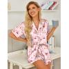 HOTOUCH Womens Satin Pajamas Set Button Down 2 Piece Silk Pjs Shorts Set Ruffle Lingerie Notch Collar Sleepwear(Teddy Bear)