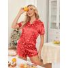 HOTOUCH Womens Satin Pajamas Set Button Down 2 Piece Silk Pjs Shorts Set Ruffle Lingerie Notch Collar Sleepwear(Teddy Bear-a)