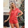 HOTOUCH Womens Satin Pajamas Set Button Down 2 Piece Silk Pjs Shorts Set Ruffle Lingerie Notch Collar Sleepwear(Teddy Bear-a)