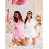 HOTOUCH Womens Satin Pajamas Set Button Down 2 Piece Silk Pjs Shorts Set Ruffle Lingerie Notch Collar Sleepwear(White)