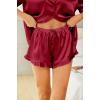 HOTOUCH Womens Satin Pajamas Set Button Down 2 Piece Silk Pjs Shorts Set Ruffle Lingerie Notch Collar Sleepwear(Wine Red)