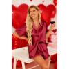 HOTOUCH Womens Satin Pajamas Set Button Down 2 Piece Silk Pjs Shorts Set Ruffle Lingerie Notch Collar Sleepwear(Wine Red)