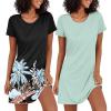 Ekouaer 2 Pack Nightgowns for Women Sleepshirt Short Sleeve Night Shirts Soft Sleep Dress Classic NightDress S-XXL(Black Coconut Tree+light Green)