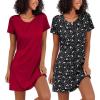 Ekouaer 2 Pack Nightgowns for Women Sleepshirt Short Sleeve Night Shirts Soft Sleep Dress Classic NightDress S-XXL(Black Star+wine Red)