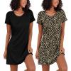 Ekouaer 2 Pack Nightgowns for Women Sleepshirt Short Sleeve Night Shirts Soft Sleep Dress Classic NightDress S-XXL(Black+leopard)