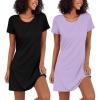 Ekouaer 2 Pack Nightgowns for Women Sleepshirt Short Sleeve Night Shirts Soft Sleep Dress Classic NightDress S-XXL(Black+purple)