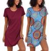 Ekouaer 2 Pack Nightgowns for Women Sleepshirt Short Sleeve Night Shirts Soft Sleep Dress Classic NightDress S-XXL(Blue Boho+maroon)