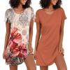 Ekouaer 2 Pack Nightgowns for Women Sleepshirt Short Sleeve Night Shirts Soft Sleep Dress Classic NightDress S-XXL(Flower+caramel)