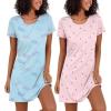 Ekouaer 2 Pack Nightgowns for Women Sleepshirt Short Sleeve Night Shirts Soft Sleep Dress Classic NightDress S-XXL(Flying+heart)