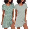Ekouaer 2 Pack Nightgowns for Women Sleepshirt Short Sleeve Night Shirts Soft Sleep Dress Classic NightDress S-XXL(Green Floral+green)