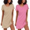 Ekouaer 2 Pack Nightgowns for Women Sleepshirt Short Sleeve Night Shirts Soft Sleep Dress Classic NightDress S-XXL(Light Yellow+rose Red)