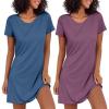 Ekouaer 2 Pack Nightgowns for Women Sleepshirt Short Sleeve Night Shirts Soft Sleep Dress Classic NightDress S-XXL(Mauve+blue)