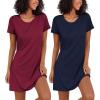 Ekouaer 2 Pack Nightgowns for Women Sleepshirt Short Sleeve Night Shirts Soft Sleep Dress Classic NightDress S-XXL(Navy Blue+wine Red)