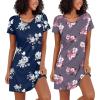 Ekouaer 2 Pack Nightgowns for Women Sleepshirt Short Sleeve Night Shirts Soft Sleep Dress Classic NightDress S-XXL(Purple Flower+navy Blue Flower)