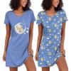 Ekouaer 2 Pack Nightgowns for Women Sleepshirt Short Sleeve Night Shirts Soft Sleep Dress Classic NightDress S-XXL(Purple Teddy Bear)