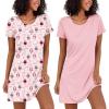Ekouaer 2 Pack Nightgowns for Women Sleepshirt Short Sleeve Night Shirts Soft Sleep Dress Classic NightDress S-XXL(Sheep+pink)