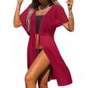 Ekouaer Bathing Suit Cover Up Chiffon Swim Suit Coverup Tie Front Sheer Beach Kimono Coverups Swimwear Cardigans(A10-red)