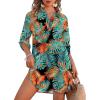 Ekouaer Beach Cover Ups for Women Bikini Swimsuit Coverup Beach Dress Shirt(Blue & Orange Leaf)