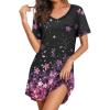 Ekouaer Nightgowns for Women Short Sleeve Sleep Shirts V Neck Nightshirts Soft Sleepshirt Caual T Shirt Sleepdress(Cherry Blossoms)