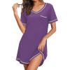 Ekouaer Nightgowns for Women Short Sleeve Sleep Shirts V Neck Nightshirts Soft Sleepshirt Caual T Shirt Sleepdress(Deep Purple)