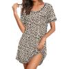 Ekouaer Nightgowns for Women Short Sleeve Sleep Shirts V Neck Nightshirts Soft Sleepshirt Caual T Shirt Sleepdress(Leopard)