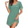 Ekouaer Nightgowns for Women Short Sleeve Sleep Shirts V Neck Nightshirts Soft Sleepshirt Caual T Shirt Sleepdress(Medium Green)