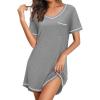 Ekouaer Nightgowns for Women Short Sleeve Sleep Shirts V Neck Nightshirts Soft Sleepshirt Caual T Shirt Sleepdress(Medium Grey)