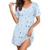 Ekouaer Nightgowns for Women Short Sleeve Sleep Shirts V Neck Nightshirts Soft Sleepshirt Caual T Shirt Sleepdress(Moon Star)