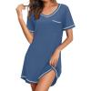 Ekouaer Nightgowns for Women Short Sleeve Sleep Shirts V Neck Nightshirts Soft Sleepshirt Caual T Shirt Sleepdress(Navy)
