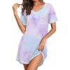 Ekouaer Nightgowns for Women Short Sleeve Sleep Shirts V Neck Nightshirts Soft Sleepshirt Caual T Shirt Sleepdress(Tie-dye Purple)