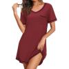 Ekouaer Nightgowns for Women Short Sleeve Sleep Shirts V Neck Nightshirts Soft Sleepshirt Caual T Shirt Sleepdress(Wine Red)