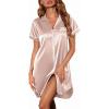 Ekouaer Satin Nightgowns for Women Button Down Nightshirts Silk Sleepshirts Short Sleeve Boyfriend Sleepwear S-XXXL(Champagne)