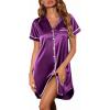 Ekouaer Satin Nightgowns for Women Button Down Nightshirts Silk Sleepshirts Short Sleeve Boyfriend Sleepwear S-XXXL(Dark Purple)