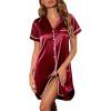 Ekouaer Satin Nightgowns for Women Button Down Nightshirts Silk Sleepshirts Short Sleeve Boyfriend Sleepwear S-XXXL(Wine Red)
