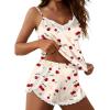 Ekouaer Satin Pajama Set for Women 2 Piece Silky Lingerie Sleepwear Lace Camisole Pj Shorts Set Soft Nightwear S-XXL(Cherry)