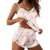 Ekouaer Satin Pajama Set for Women 2 Piece Silky Lingerie Sleepwear Lace Camisole Pj Shorts Set Soft Nightwear S-XXL(Pink Flamingo)