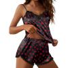 Ekouaer Satin Pajama Set for Women 2 Piece Silky Lingerie Sleepwear Lace Camisole Pj Shorts Set Soft Nightwear S-XXL(Red Heart-black)