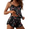 Ekouaer Satin Pajama Set for Women 2 Piece Silky Lingerie Sleepwear Lace Camisole Pj Shorts Set Soft Nightwear S-XXL(Xmas Cane)