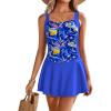 Ekouaer Swim Dress One Piece Bathing Suit Skirted Swimsuits for Women Ruched Retro Swimwear S-XXL(Blue)